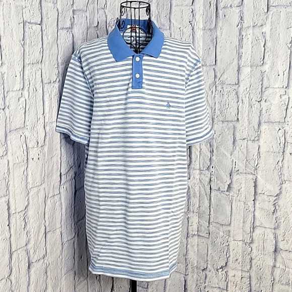 PENGUIN BY MUNSING WEAR Blue and‎ White Striped Men's Polo Shirt Large - Picture 1 of 8